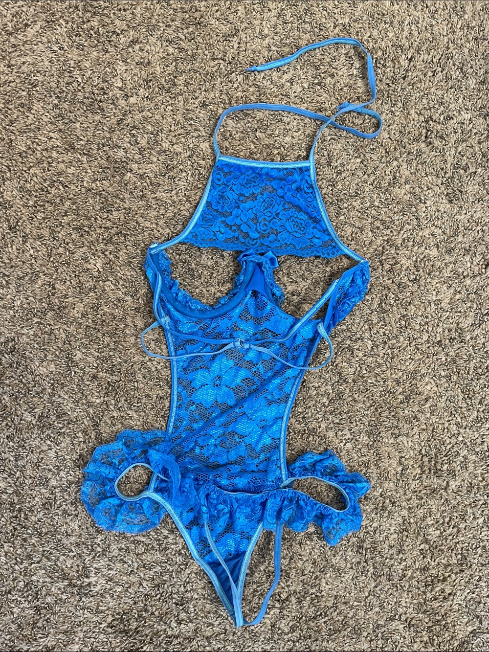 Blue Lace Ruffle One-Piece Lingerie - Picture 2 of 2